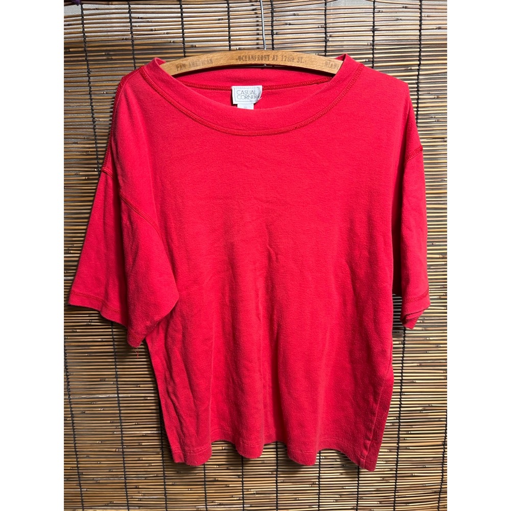 Casual Corner Size M T Shirt Red Short Sleeve Boxy Crewneck 100% Cotton
